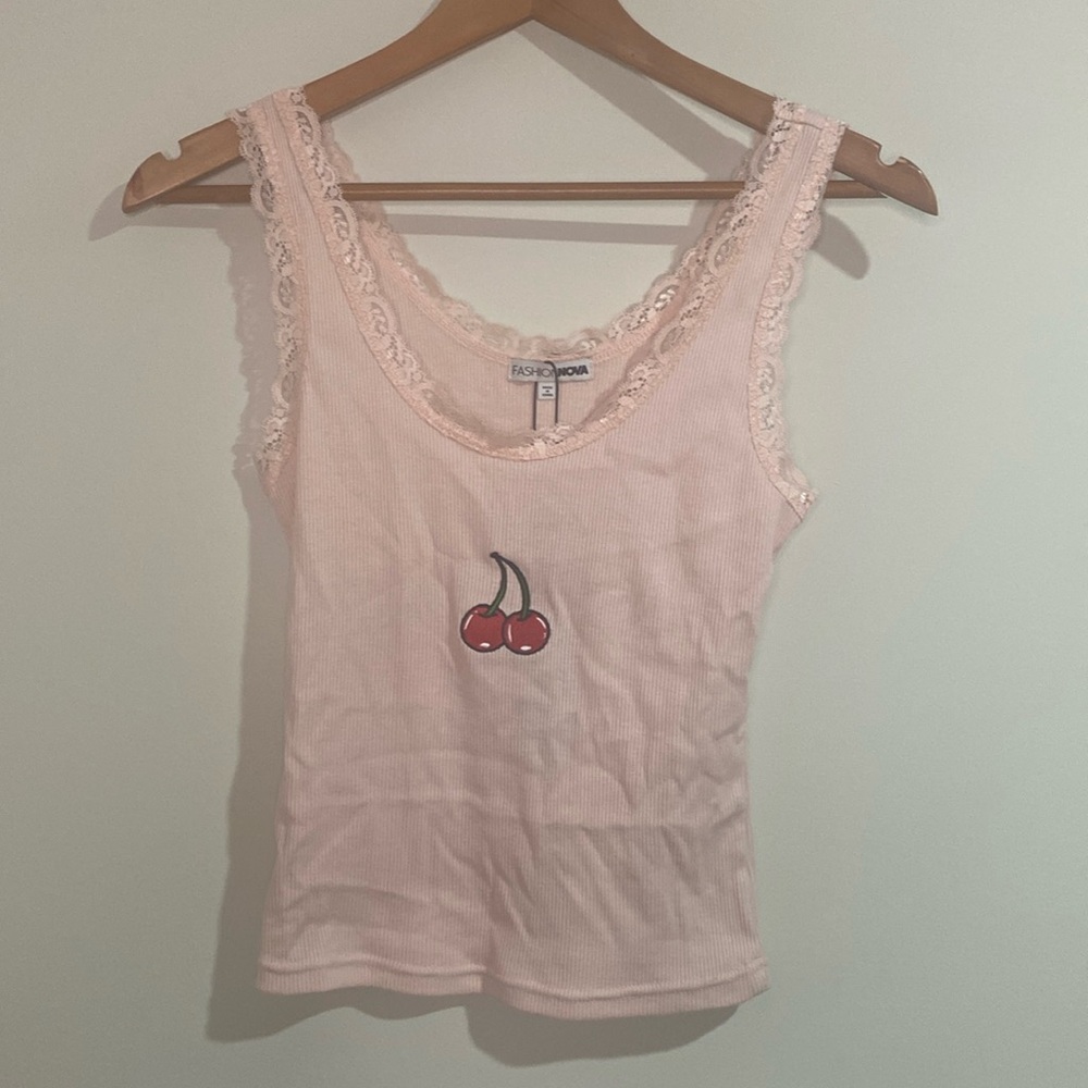Fashion Nova Pink Cherry Laced Fitted Tank Top